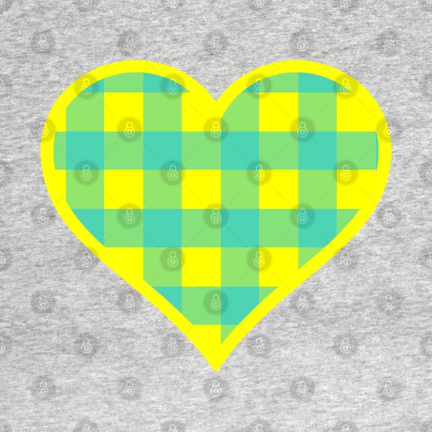 Yellow and Blue Buffalo Plaid Heart by bumblefuzzies